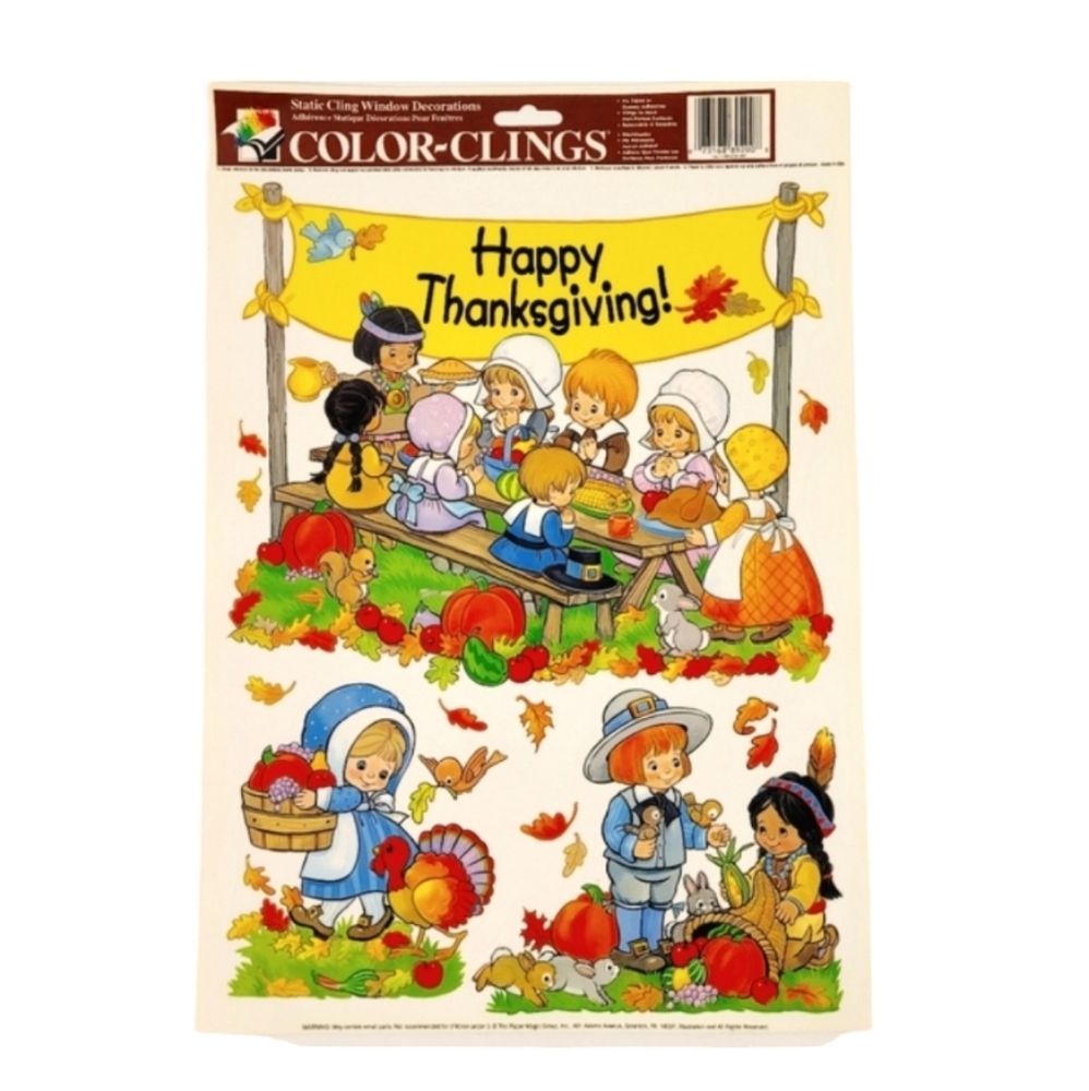 Vintage 90's Window Color  Clings Thanksgiving Pumpkins Leaves